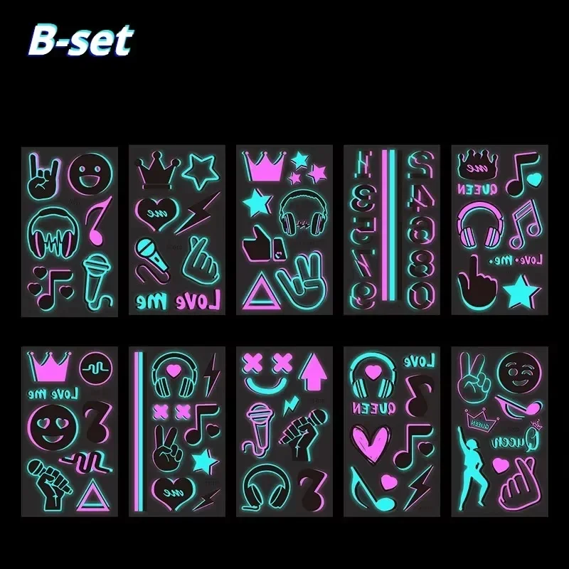 10 шт. набор светящихся татуировок временные цвета светящиеся водонепроницаемые