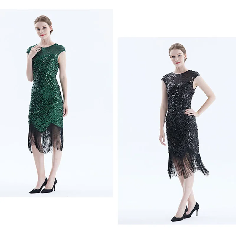 Women V Neck Beaded Fringed Tassels Cocktail Prom Wedding Party Flapper Dress Size XS-3XL  Customized dress size and color