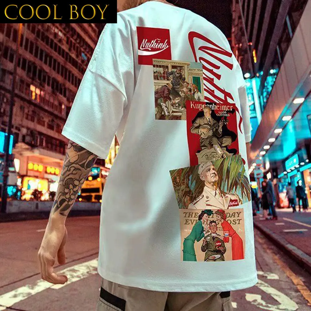 

Футболка мужская хлопковая с коротким рукавом, свободная повседневная рубашка в американском ретро стиле, с постером, в стиле хип-хоп, лето