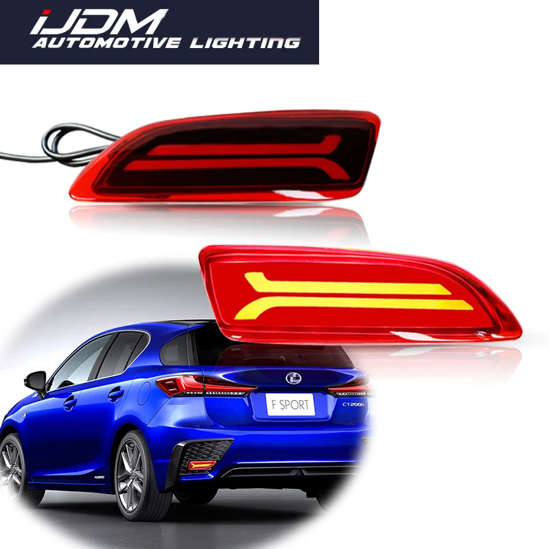 2Pcs Red LED Bumper Reflector Lights For Toyota Corolla Lexus CT200h Function as Tail, Brake & Rear Fog Lamps,Turn Signal Lights
