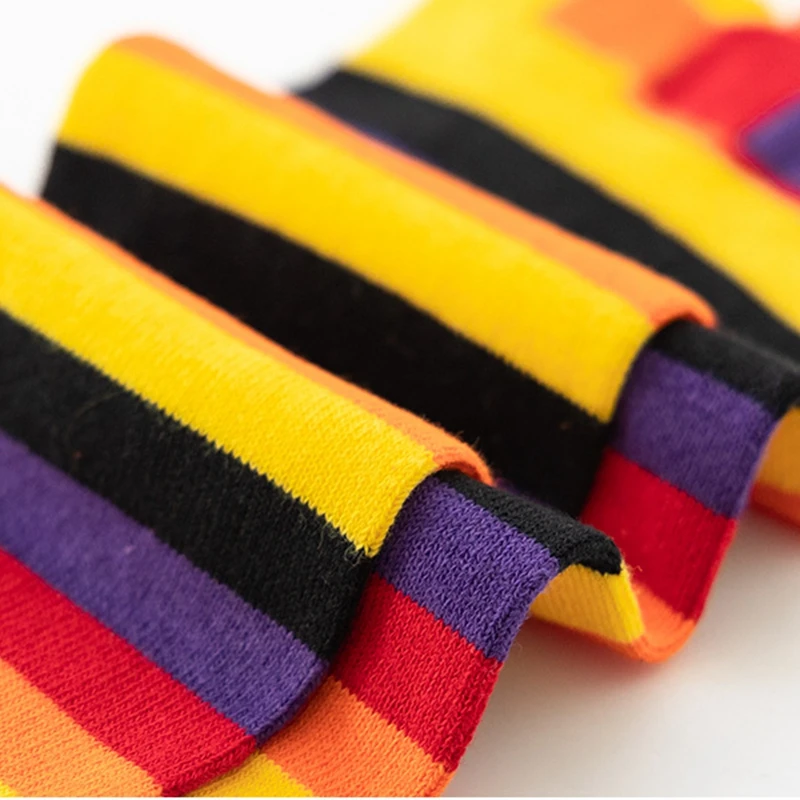 10 Pairs Cotton Women Rainbow Striped Toe Socks Middle Tube Warm Casual Sweat Absorbing Breathable Cotton Autumn Winter Socks