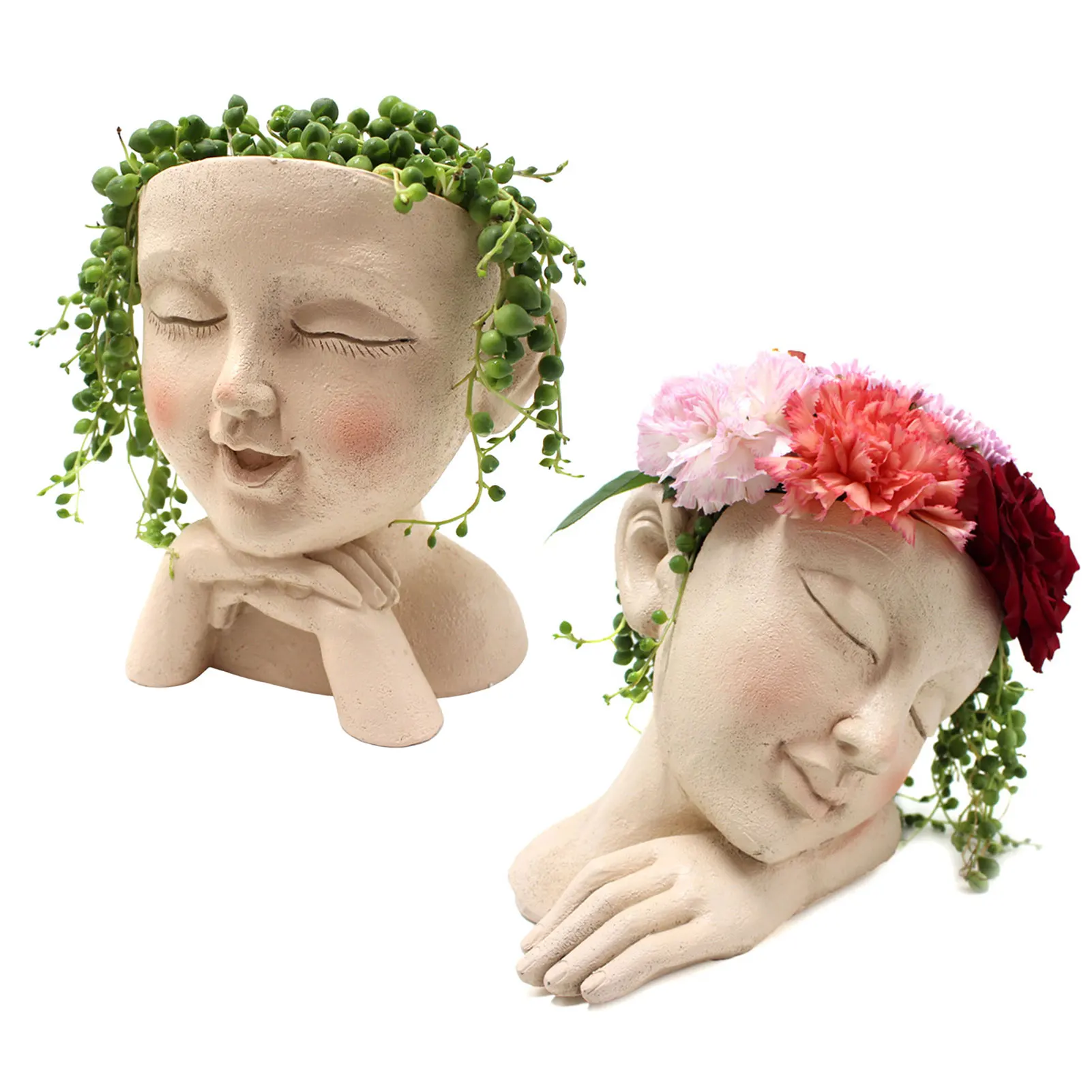 

Nordic Tabletop Ornament Girls Face Vase Head Flower Planter Succulent Plant Flower Container Pot Flowerpot Figure Garden Decor