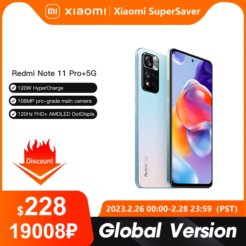 

Global Version Xiaomi Redmi Note 11 Pro+ 5G Plus Smartphone 120W HyperCharge Dimensity 920 120Hz AMOLED 108MP