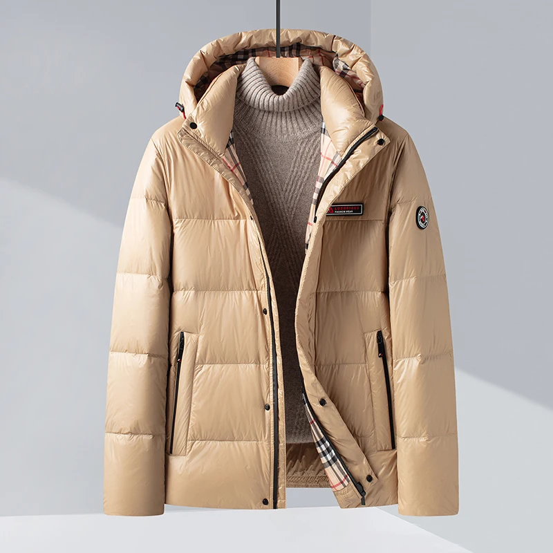 Top Grade Men Thick （Winter) Hat Detachable Warm Down Jacket 2022 New Men  Smart Casual 90% White Duck Down Coats Brand Clothes