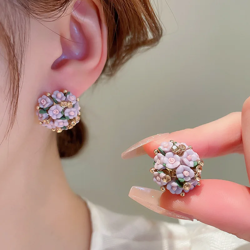 Sweet Flower Stud earrings for Girls Women Light Luxury Jewelry gift