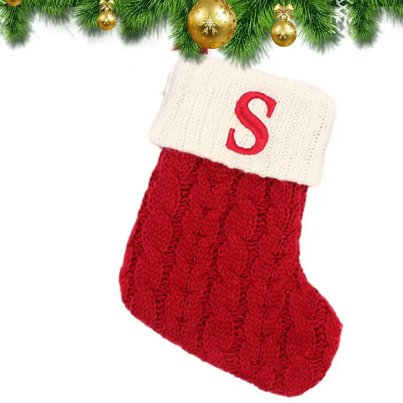 

Knitted Fireplace Stockings Santa Claus Stockings With Embroidered Letter Seasonal Décor Gift Bag For Bedside Christmas Tree