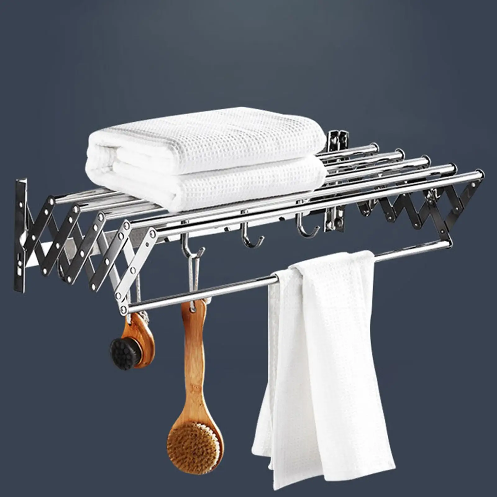 Wall Mount Retractable Towel Rack Expandable Clothes Drying Rack for Bathroom Laundry Room Hanging Garments Utility Area Balcony
