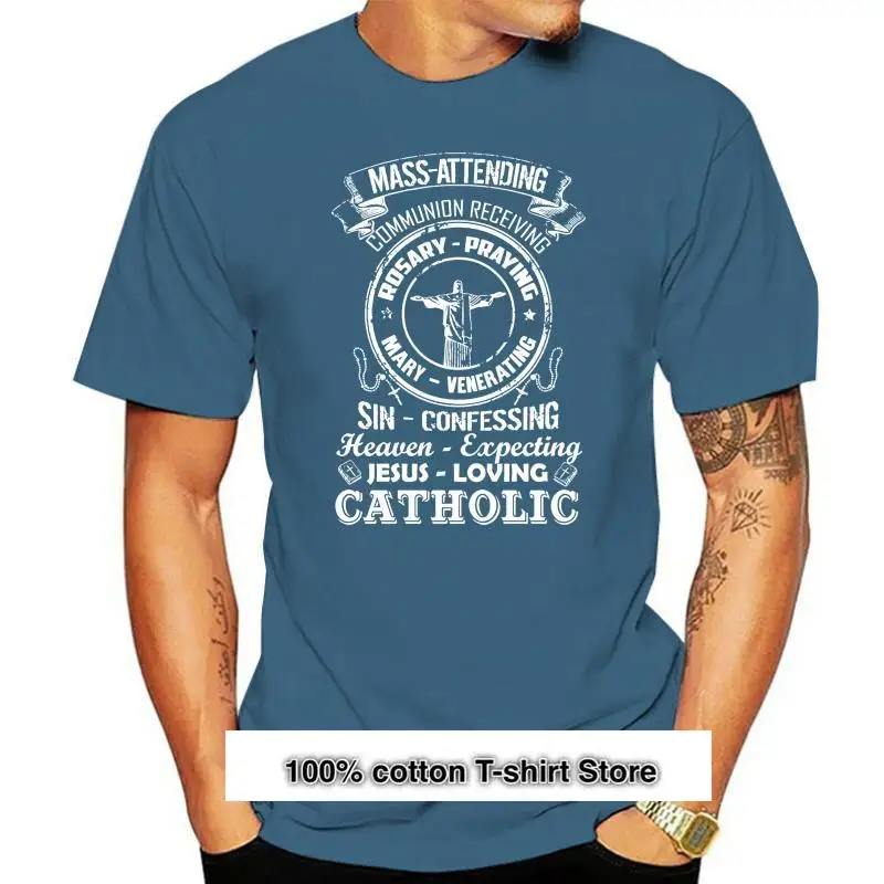 

Camiseta católica para hombre, camisa 2022 de algodón con estampado de manga corta, cuello redondo, talla grande, 100%