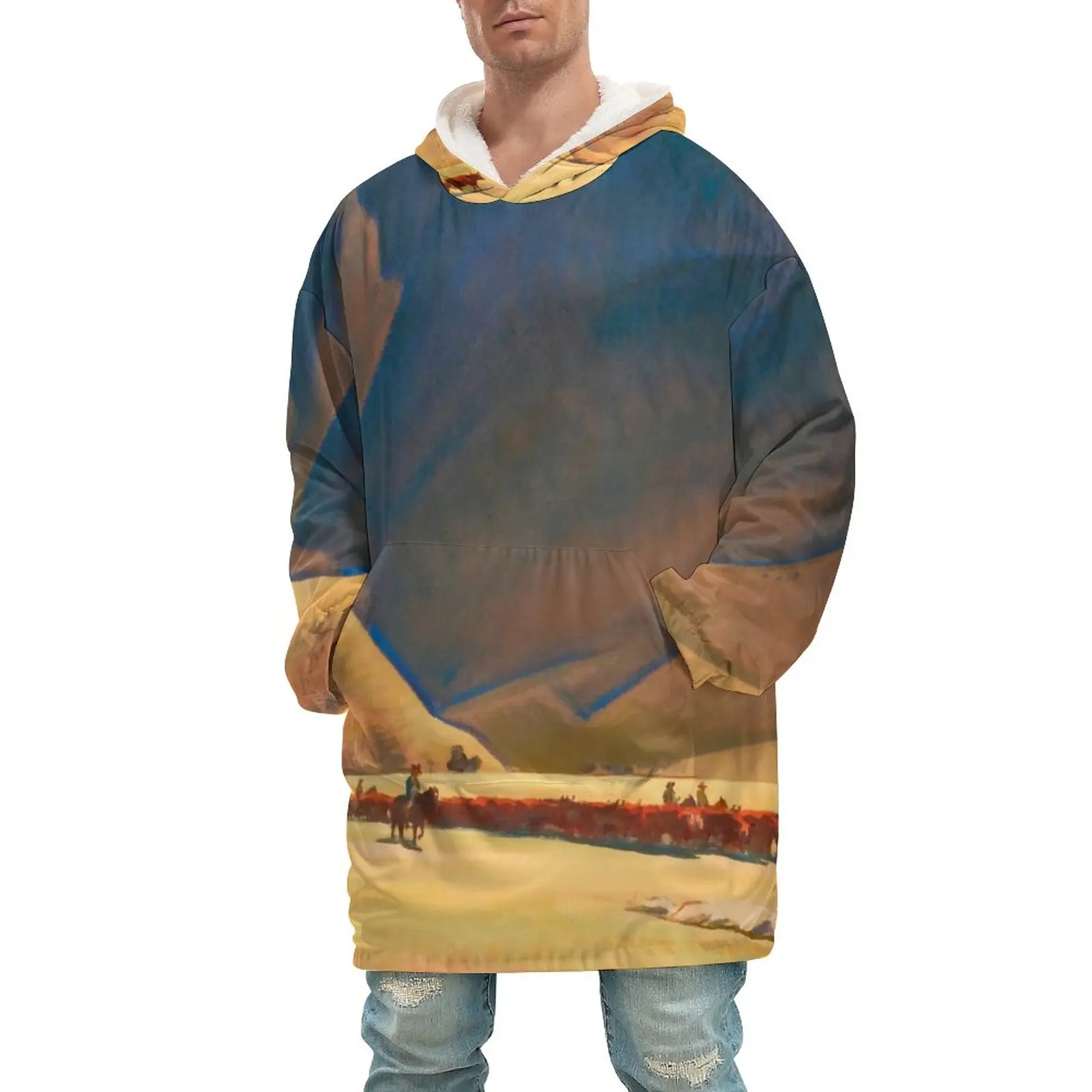 

Одеяло Maynard Dixon с принтом пустыни для взрослых, домашнее зимнее фланелевое одеяло s с капюшоном, одеяло, рубашка с карманом