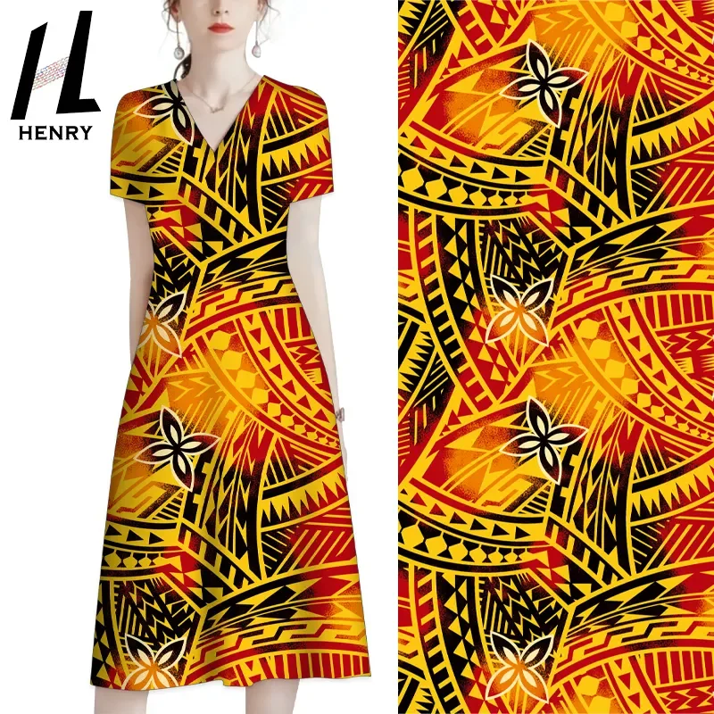 Фото 100% полиэфирная ткань, гавайская винтажная полинезийская этническая ткань с принтом, мягкий дышащий материал для платья №1