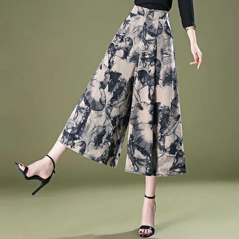 

Summer 8-point wireg culottes for middle-age mothers women's high-wadded casual pants