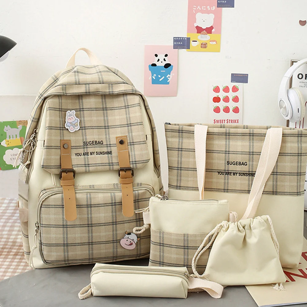 

5 шт./набор, клетчатый рюкзак для девочек-подростков