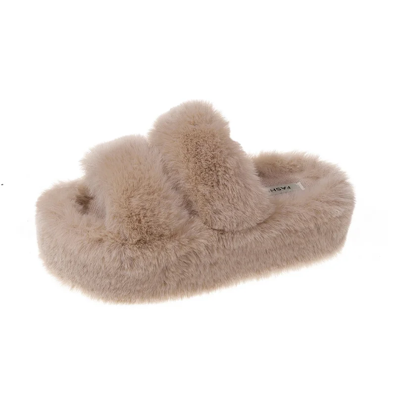 2023 New Women Slippers Autumn and Winter Fur Slippers Indoor Household Slippers Soft Bottom Solid Color Home Cotton Slippers