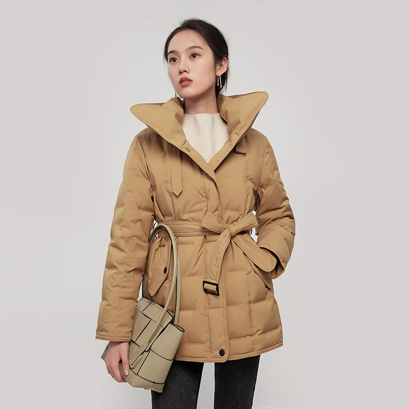 New 90% White Goose Down Jackets for Women High Street  Winter  High Street Fashion Design Wide-waisted  Zipper Thin Coat Women