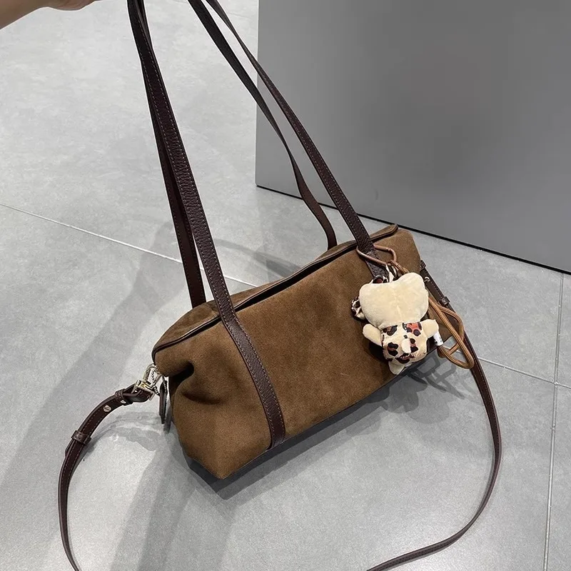 2024Замшевые сумки-хобо для женщин сумка с напуском большая коричневая сумка-тоут