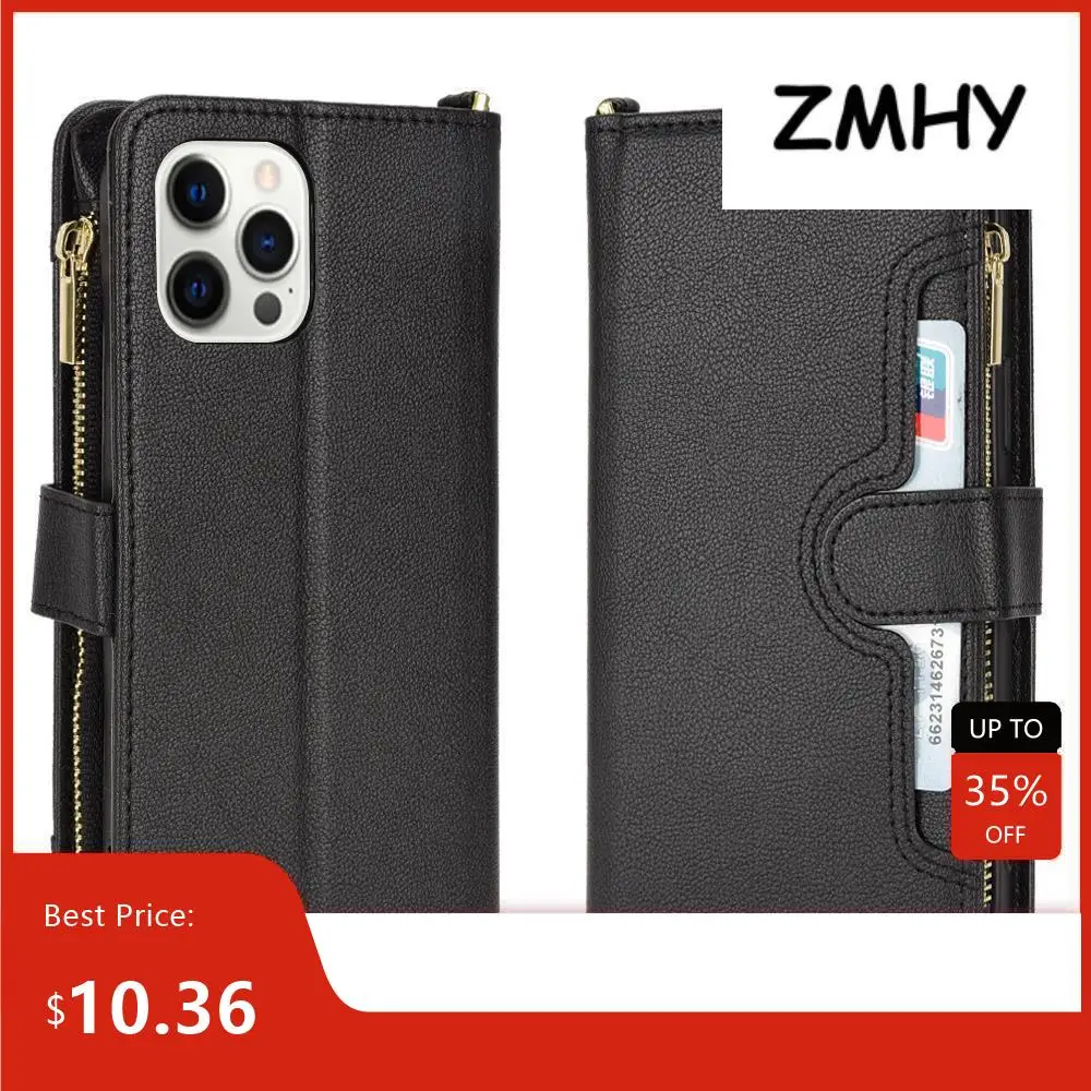 

Case for iPhone12 series Phone Cover with Card Slot for iPhone 12 series Pro Capa Wallet Bag Zipper Protective Shockproof Funda