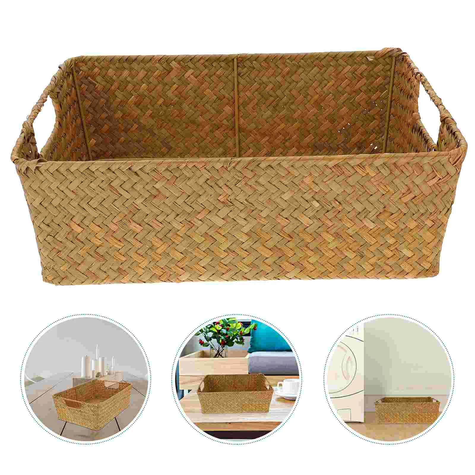 

Basket Storage Baskets Wicker Woven Seagrass Organizer Rattan Fruit Bins Bin Hamper Rectangular Large Seaweed Box Laundry