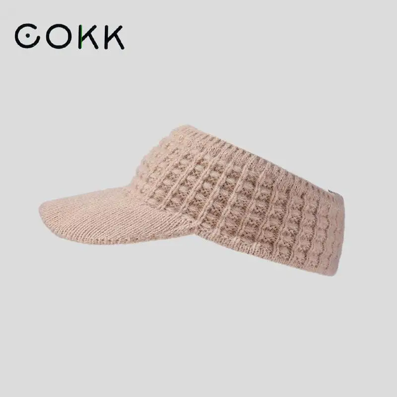 

COKK Autumn Winter Hats For Women Empty Top Knitted Warm Visor Caps Ponytail Hat Sports Sun Visor Breathable Simple Outdoor New