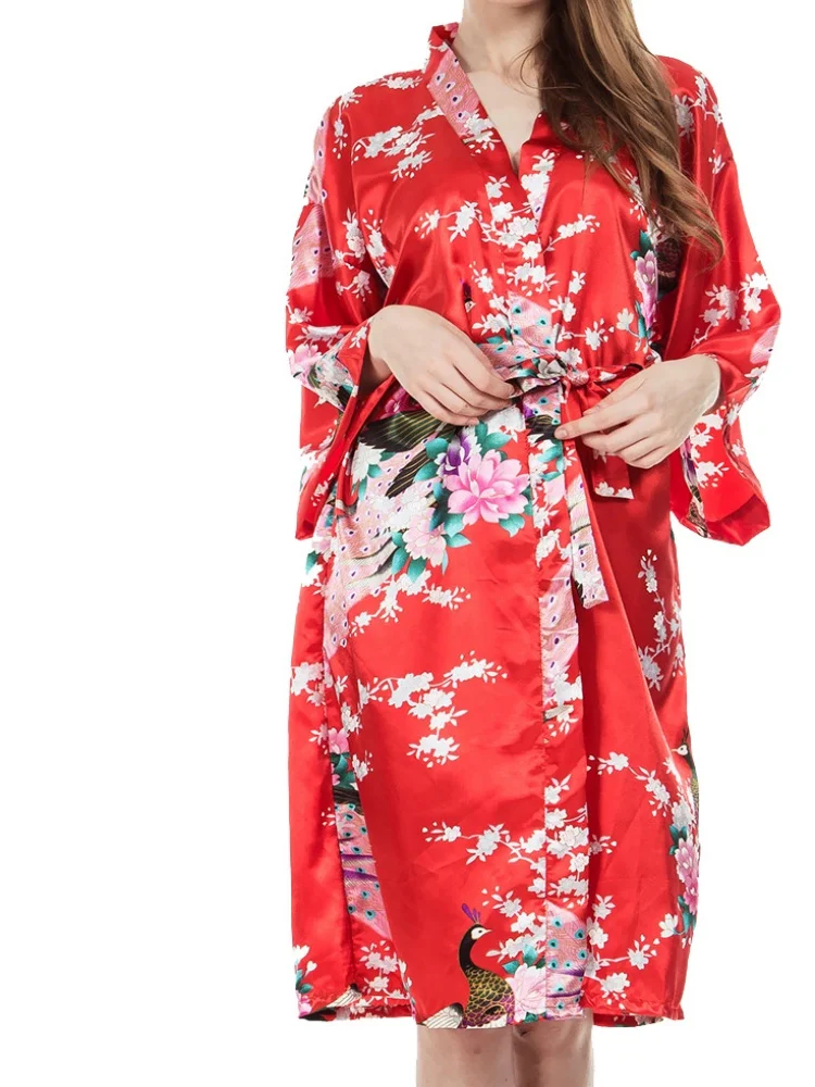 1 шт. элегантная Красная атласная ночная рубашка с цветочным принтом коротким