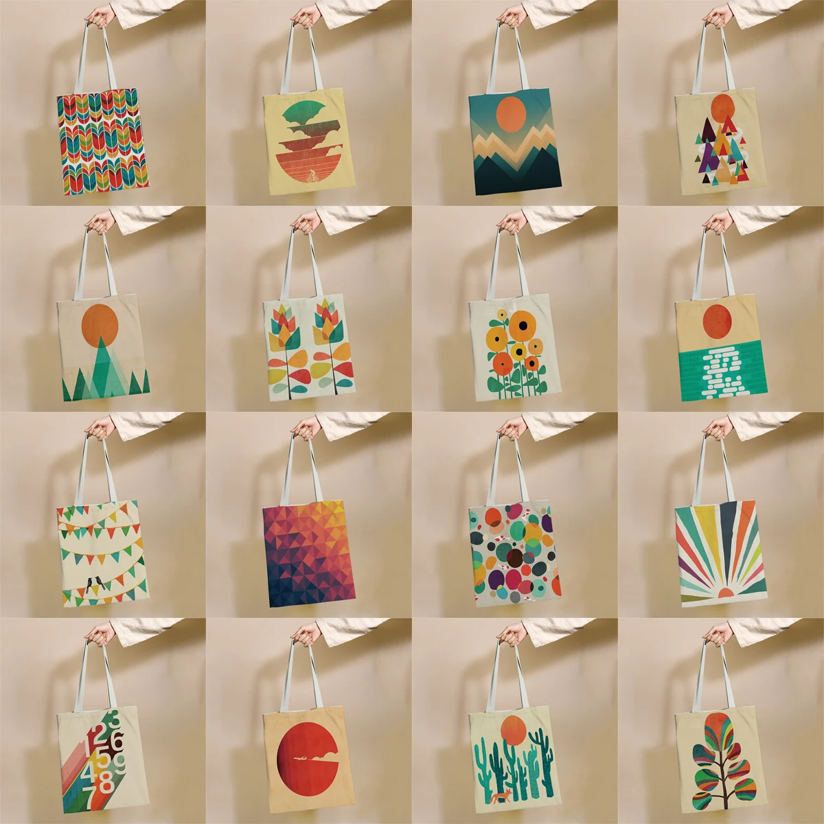 

Sunrise Beautiful Scenery Geometry Pattern Reusable Shopping Bag Canvas Tote Bags Printing Eco Bag Shopper Shoulder Bags