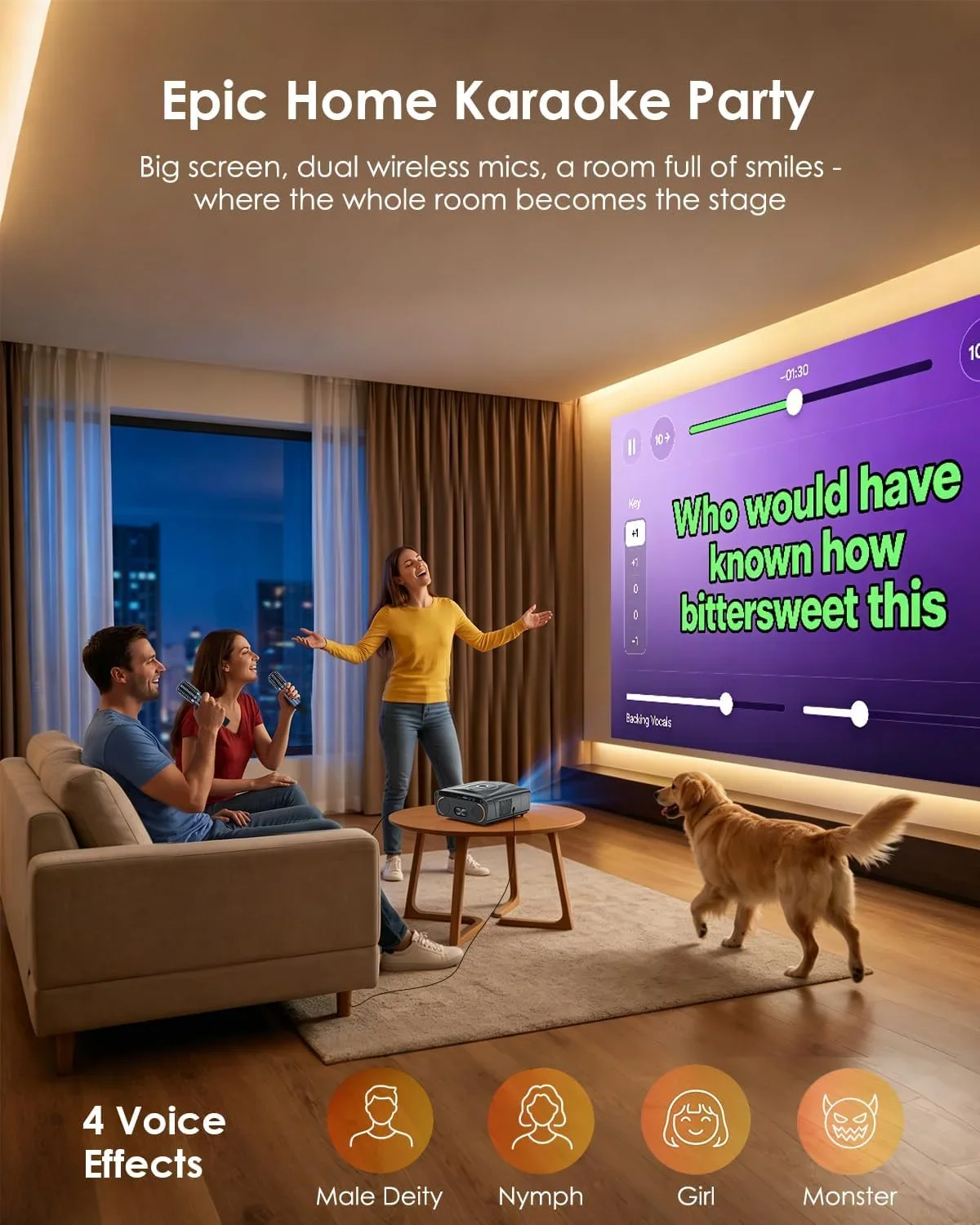 Фото CAIWEI A9X 2026 Новый 4K UHD проектор с Google TV, 4200ANSI, Android 14, домашний кинотеатр, караоке, 2 микрофона, двойные 38-ваттные динамики, автофокус, смарт-функции. №2