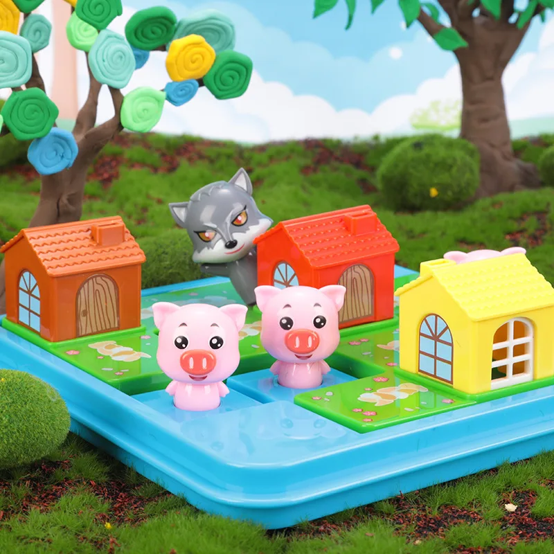 

Children Early Education Toys Board 3 Little Piggies Challenge with Solution Games IQ Training Logic Space Thinking Reason Game