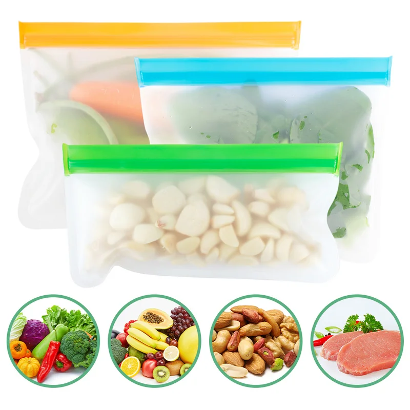 

Reusable Frosted Fruit and Vegetable Sandwich Food Bag Translucent PEVA Food Preservation Bag Refrigerator Zip lock Storage Bag