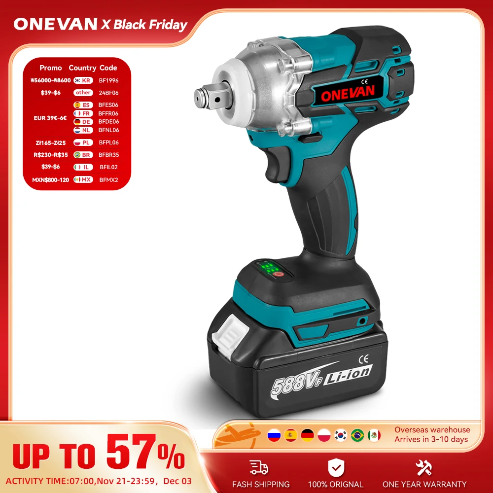 Бесщеточный электрический ключ ONEVAN 520N.M с крутящим моментом