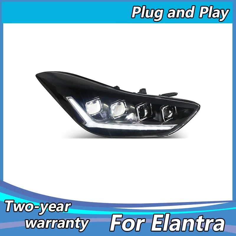 Car Lights For Elantra 2012-2016 LED Auto Headlights Assembly Century Version Projector 4 Lens Frontlight Accessories Upgrade