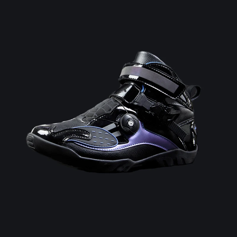 Black Purple Motorcycle Boots Men Riding Boots Motocross Boots Motorbike Reflective Biker Chopper Cruiser Touring Ankle Shoes enlarge