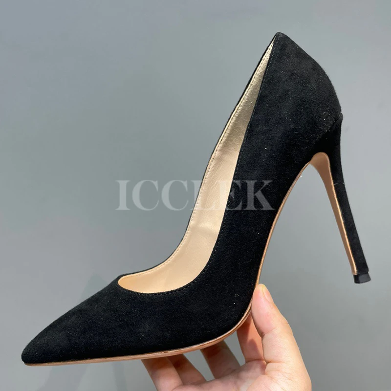 

2023 Summer New Super High Heels Kid Suede Material Walk Show Sexy Women Pumps High-Quality Shallow Female Single Shoes 35-42