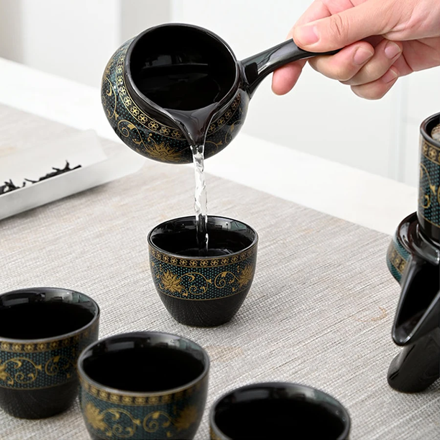 Автоматический Вращающийся Чайный Сервиз С Цветочным Графитом Семейный