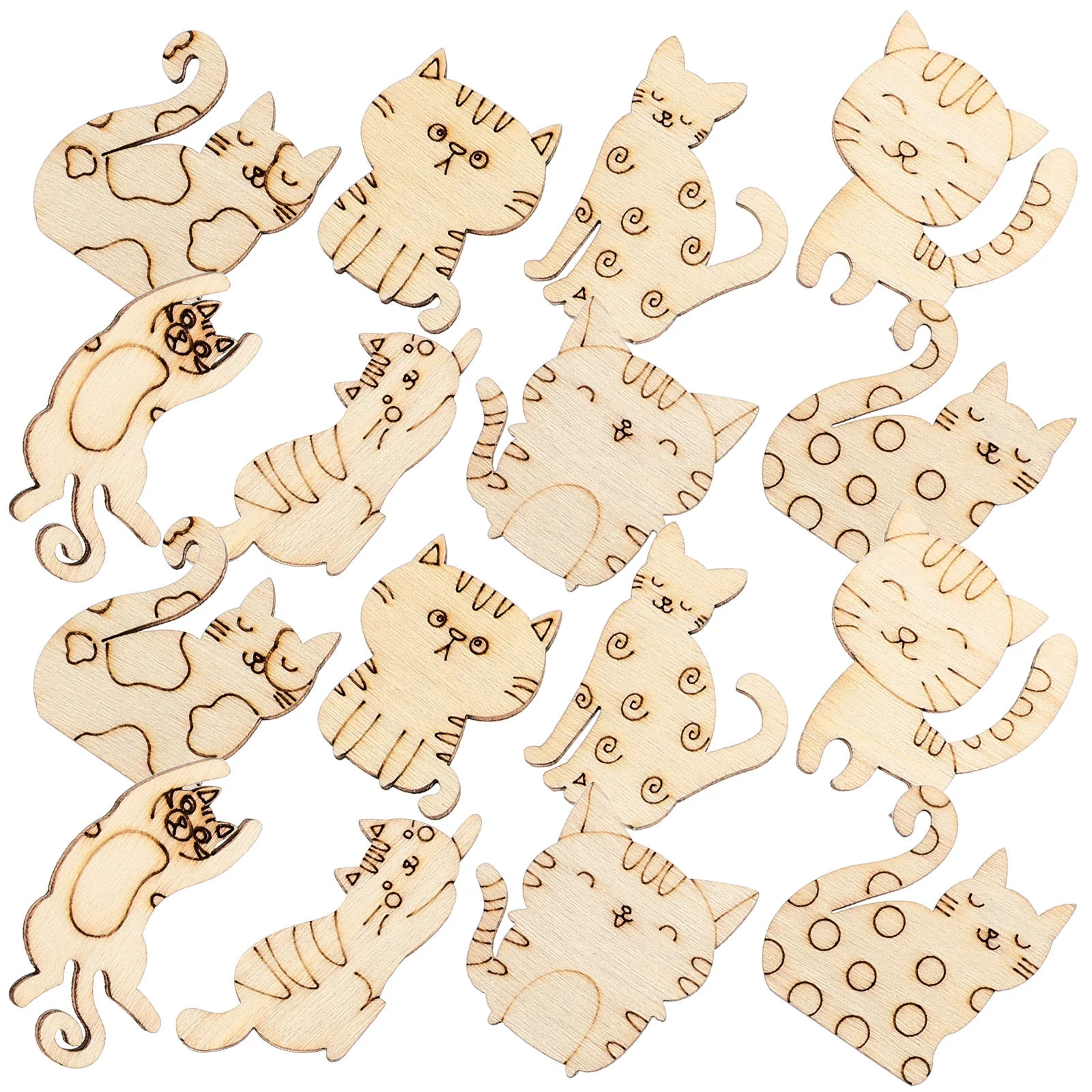 

100 Pcs Wood Cat Embellishments Unfinished Cutout DIY Chips Wooden Tags Slices Graffiti Playset Cutouts Label