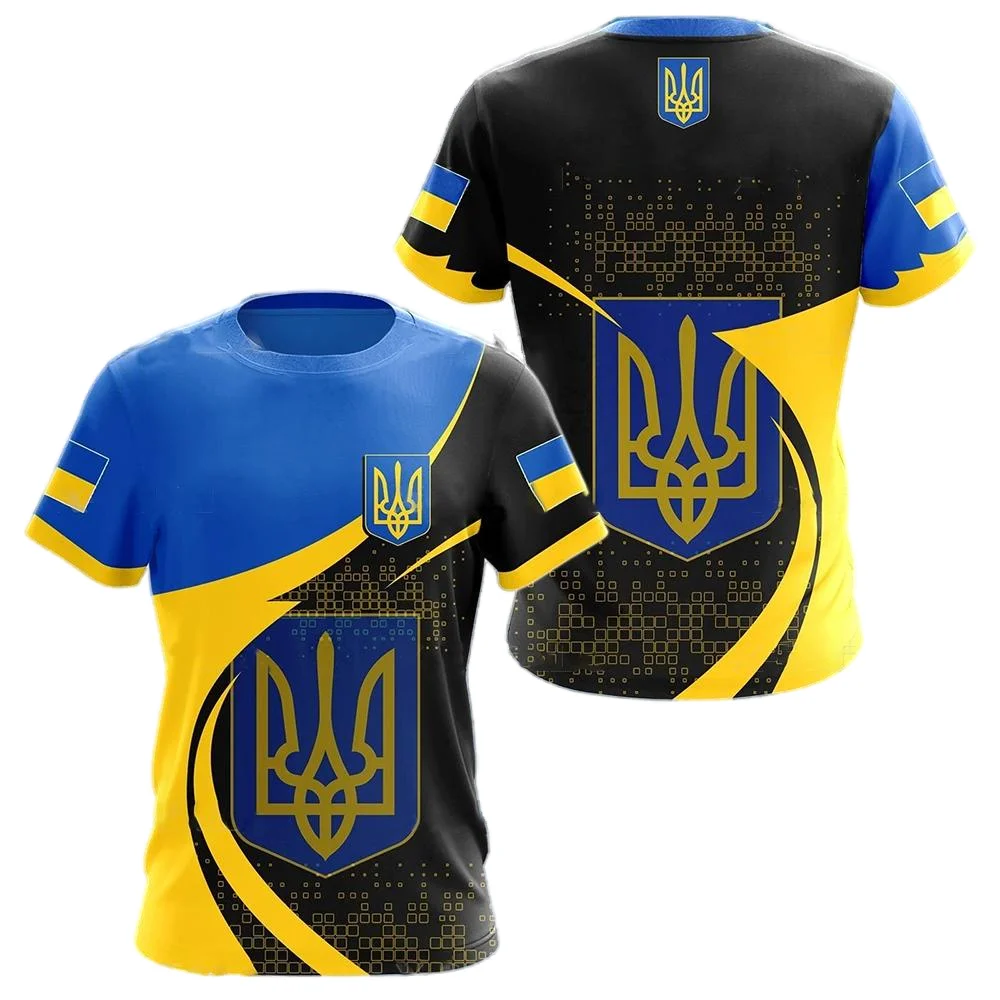 

3D printed Ukrainian flag men's shirt short sleeved T-shirt fashionable street oversized Ukrainian army camouflage T-shirt