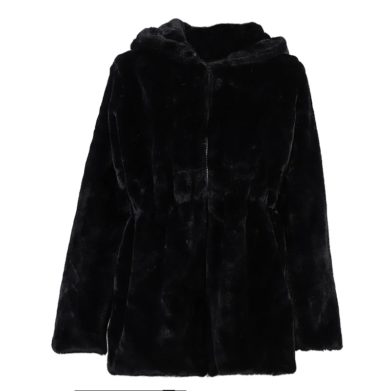 New waist-like fur-like rabbit fur coat in Europe and America, long skirt-like women's dress in spring and winter coat Zippers