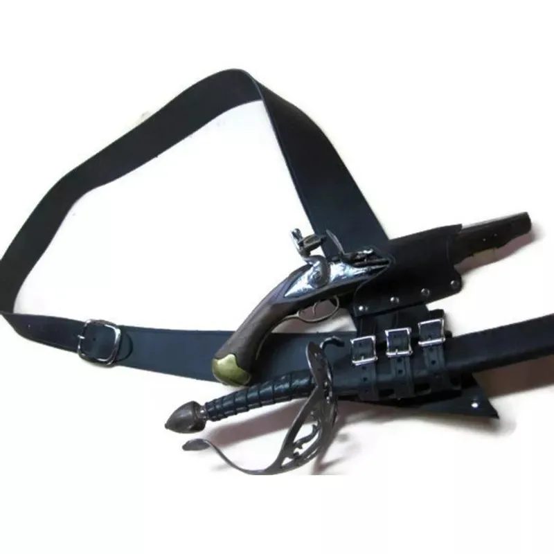 

Medieval Leather Shoulder Belt Sword Flintlock Pistol Holster Steampunk Knight Pirate Costume LARP Cutlass Scabbard Frog Baldric