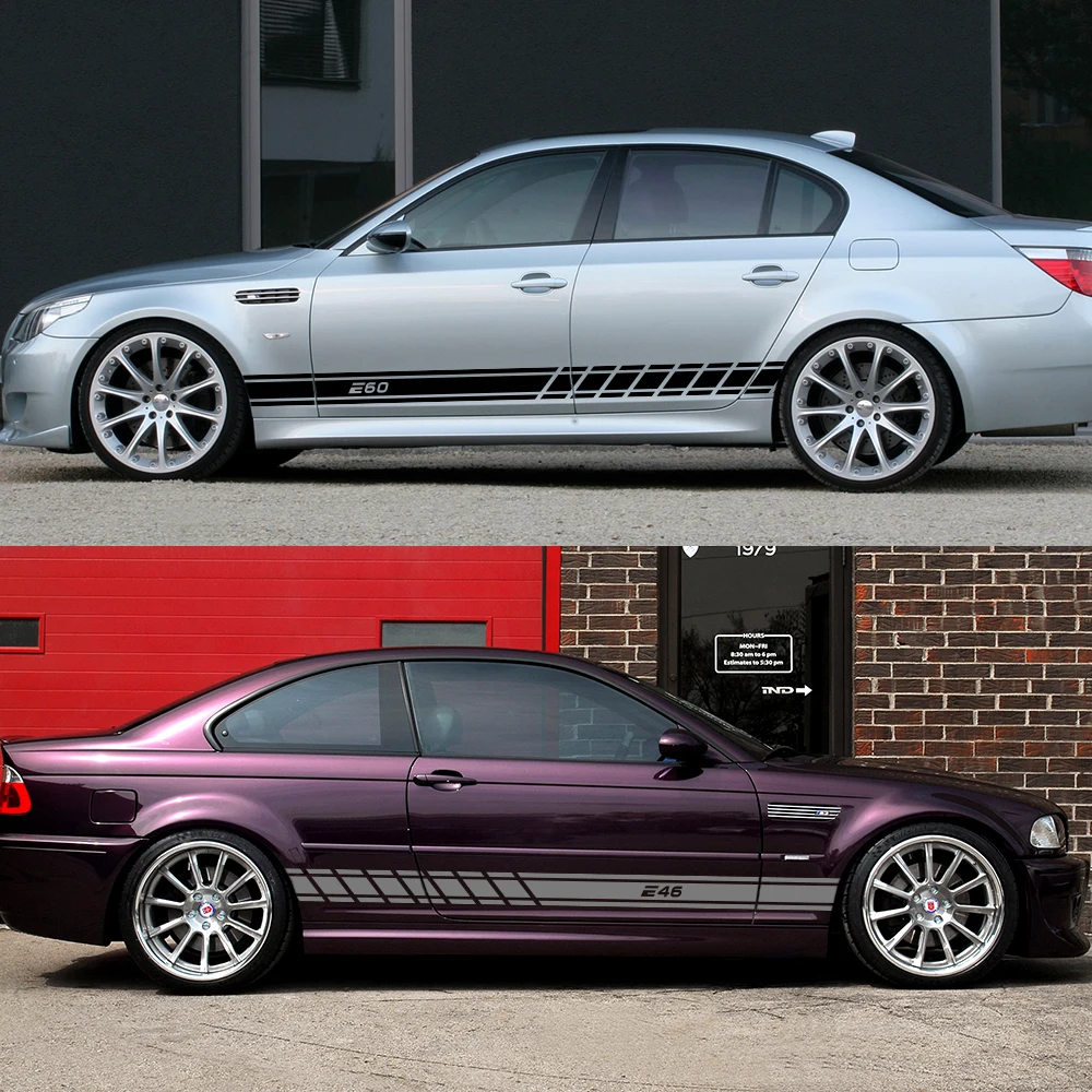 

2PCS Car Door Side Skirt Stripes Stickers for BMW E46 3 Series E30 E34 E36 E39 E60 E70 E87 E90 E91 E92 Auto PVC Trim Decals.