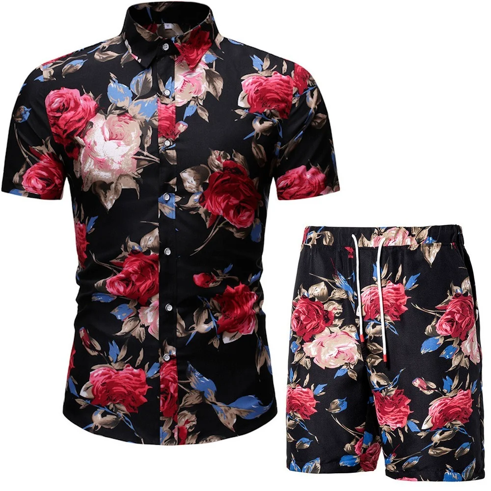 Men Clothing Set 2023 Two Piece Set Summer Beach Wear Floral Print Casual Shirt and Shorts Set Hawaiian Shirt Holiday Clothes