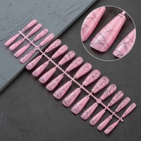 30pcs long coffin false nails with abstract art line designs fake nails press on nails artificial full cover nail naik tips