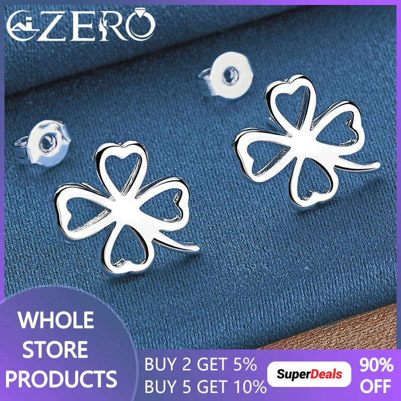 

ALIZERO 925 Sterling Silver Hollow Heart Clover Stud Earrings For Women Fashion Popular Jewelry Wedding Party Charm Accessories