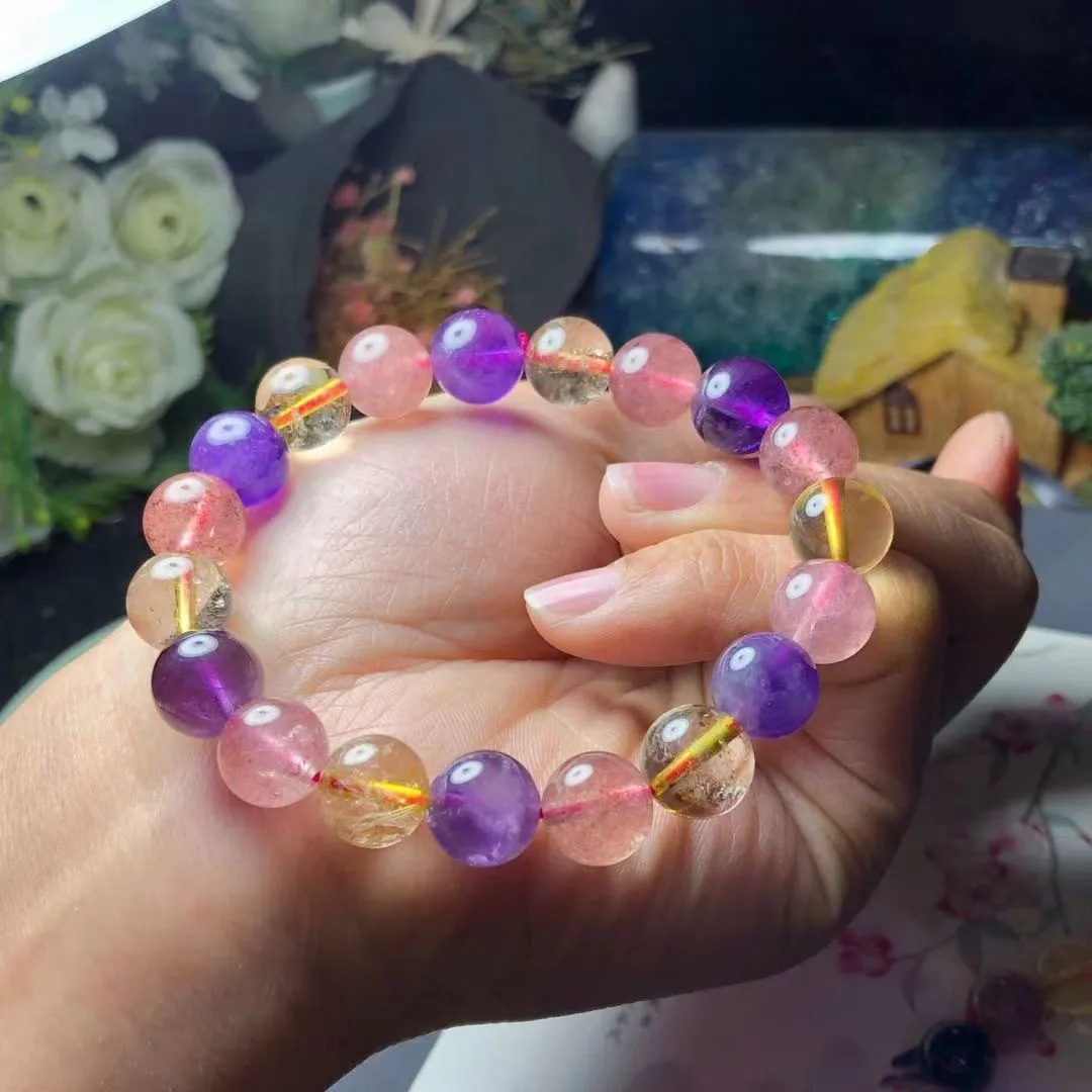 

Браслеты из натурального лепидокроцита Super Seven Melody, 10 мм, рутилированный кварцевый браслет, ювелирные изделия для женщин и мужчин, Кристальн...