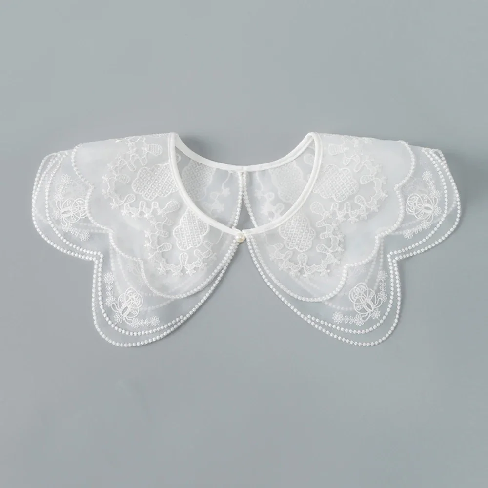 Женский кукольный воротник съемный шифоновый с вышивкой рубашки белые