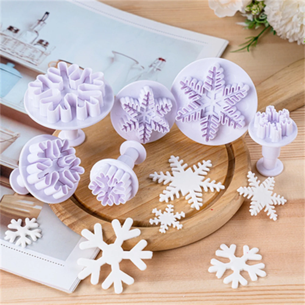 

3 Pcs Snowflake Plunger Cutter Mold Fondant Cake Decoration Mould Sugar Clay Crafts Festival Party Supplies Baking Accessories