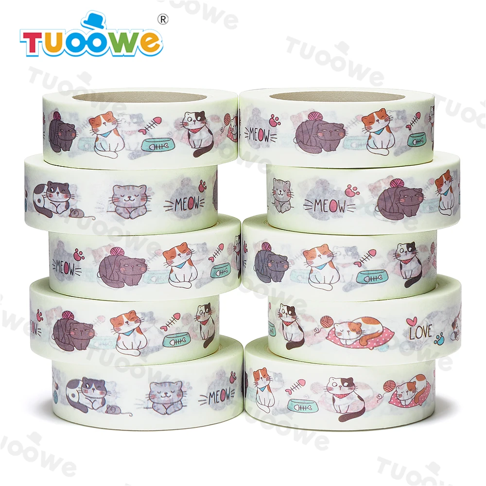 NEW 10pcs/Lot 15mm x 10m Funny Cats Doodle Cartoon Scrapbook Paper Masking Adhesive Washi Tape washi tape set designer mask