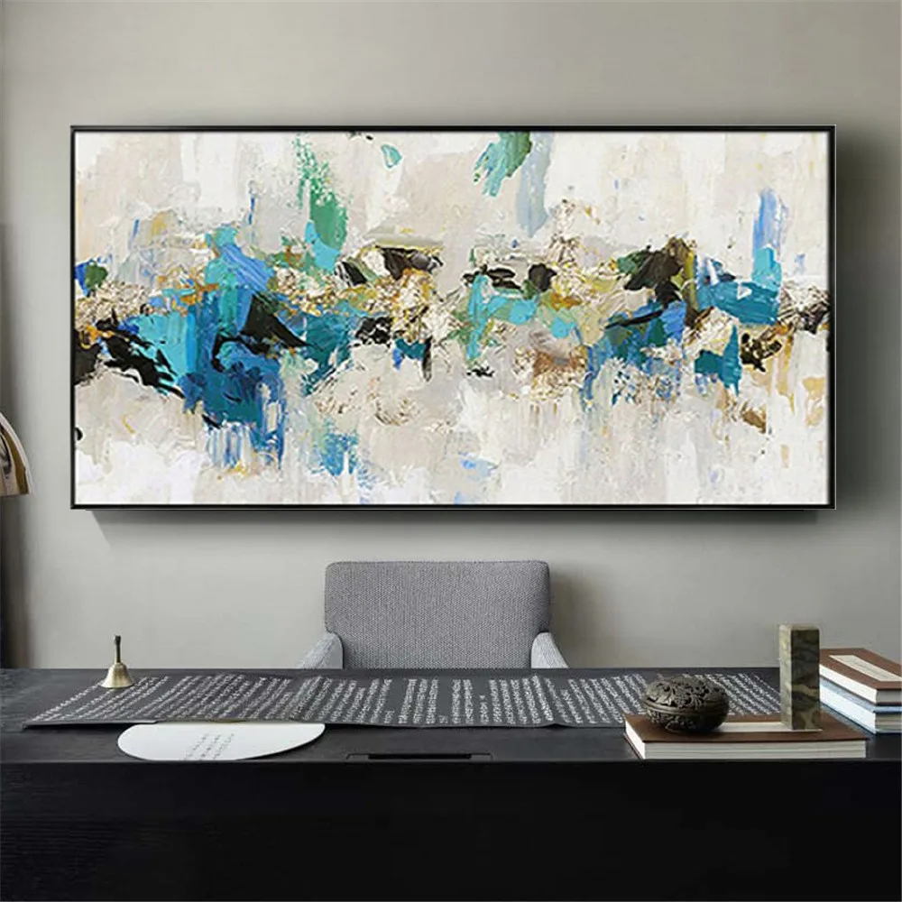 

Handmade Large Modern Abstract Oil Painting On Canvas Gold Foil Art Paintings Blue Home Decor Wall Picture For Sofa Background