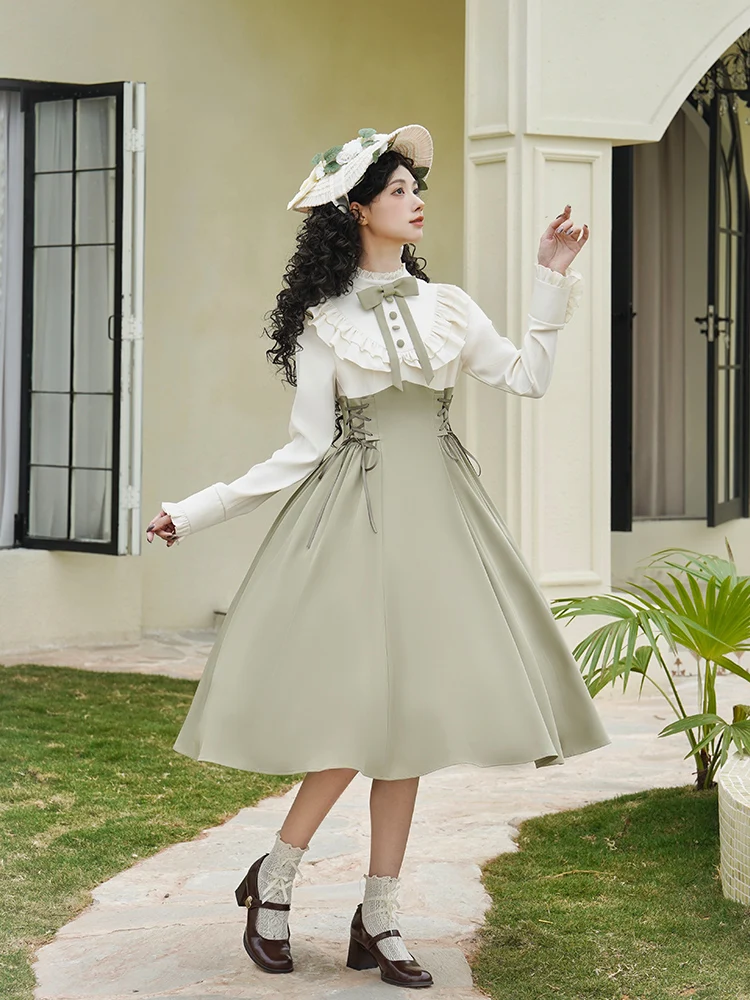 Платье Mufeng Court Op с оригинальным дизайном Puji Cla Color Match поддельное платье из двух