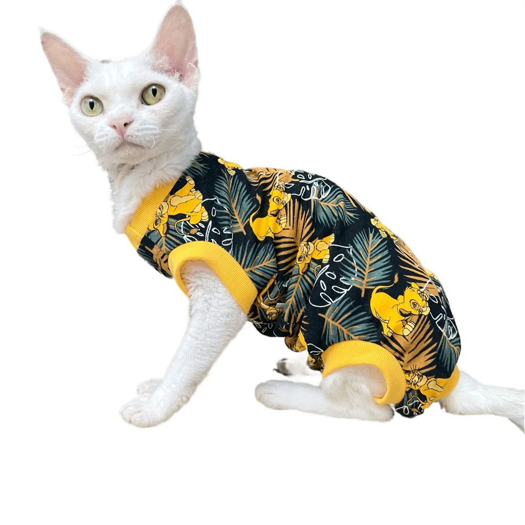 

Sphinx Hairless Cat Clothes Cotton Four-legged Belly Cover Costume Tiger Devon Rex Clothes Summer Thin Clothes for Cat Sphynx