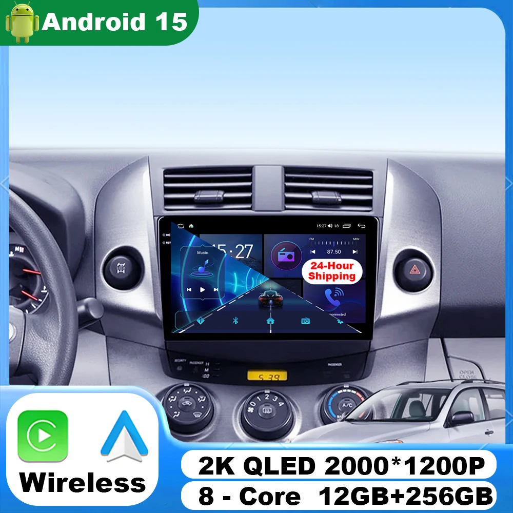Фото Android 15 Carplay Автомобильный радиоприемник Мультимедиа для Toyota RAV4 Rav 4 2005-2016 навигационное видео DVD авторадио стерео 2din WIFI GPS №1