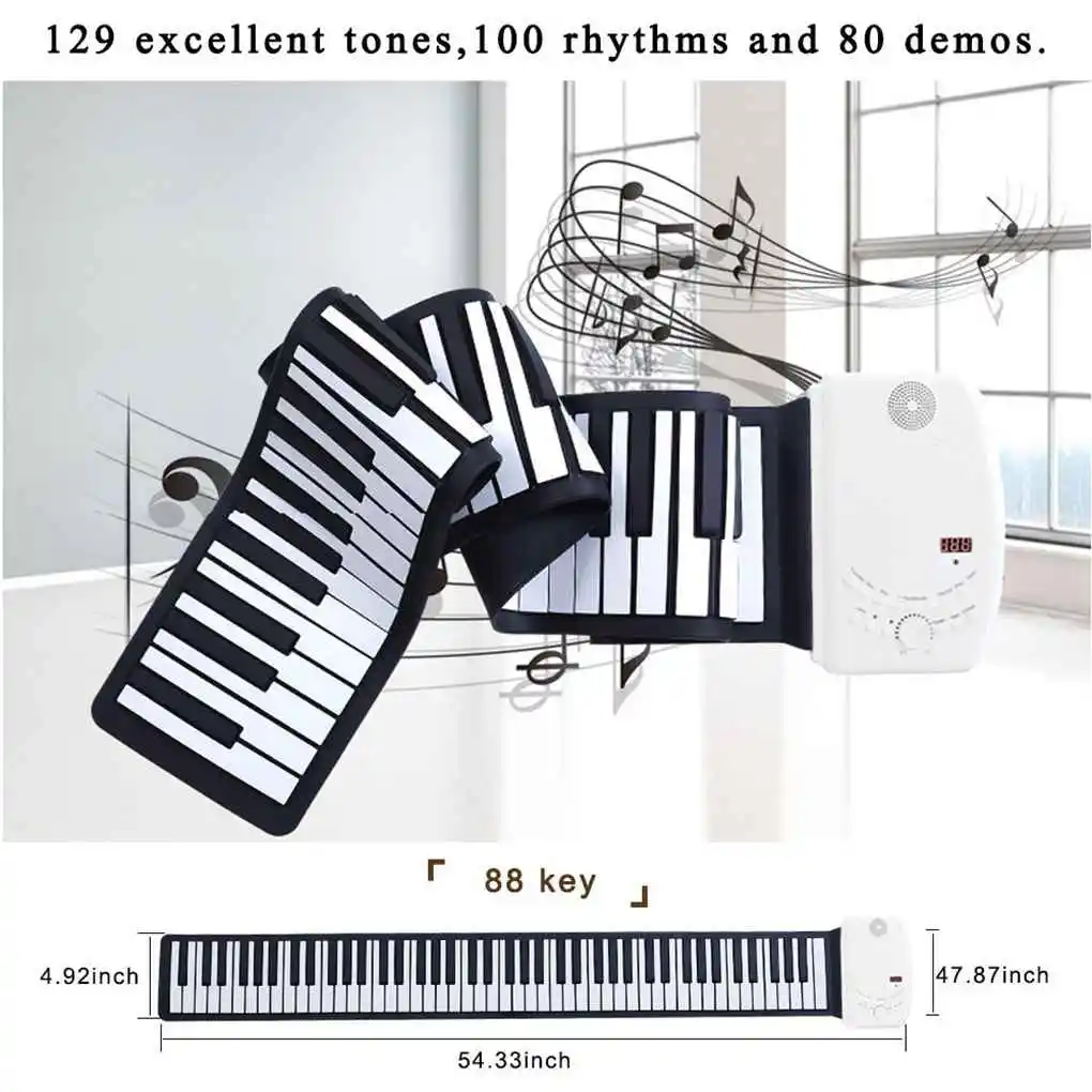 88 Keys Roll Up Portable Soft Flexible Electronic Music Keyboard Piano Built-in Loud Speaker Lithium Battery Organ enlarge