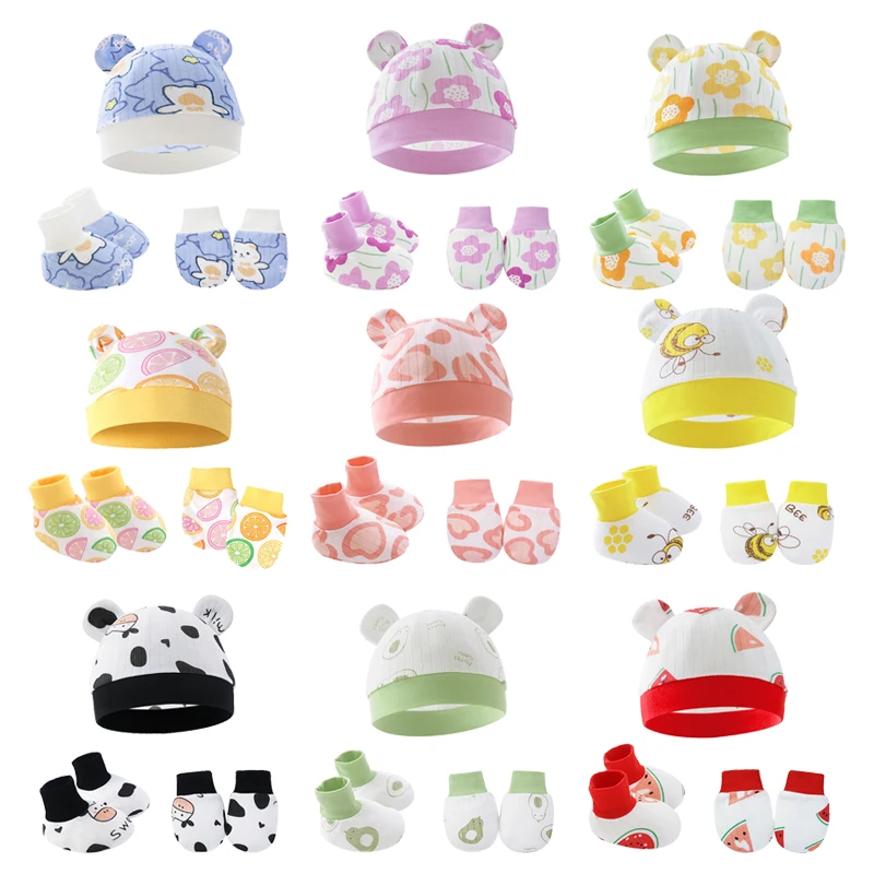 

5PCS Newborn Baby Anti-scratch Gloves Hat Foot Cover Set Cotton Beanie Hat Handguard Mittens Socks Kit for Newborn Accessories